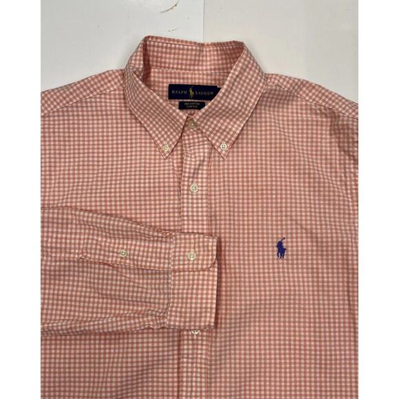Polo Ralph Lauren Shirt Men Large Orange Plaid Gingham Button Down Classic Pony - Picture 1 of 11